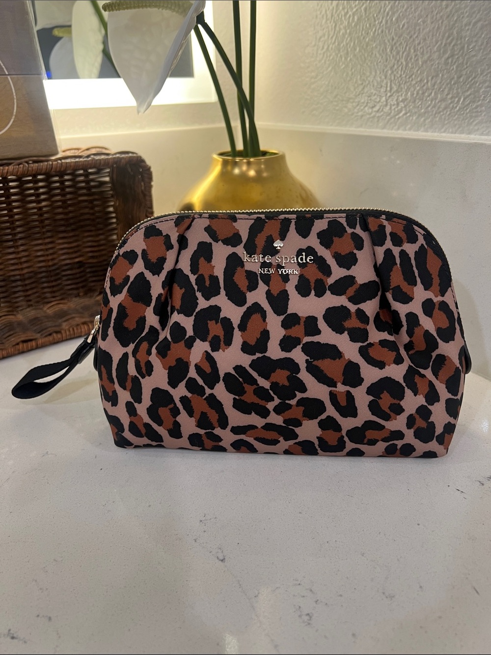 kate spade Leopard-Print Cosmetic Pouch — Pink & Brown